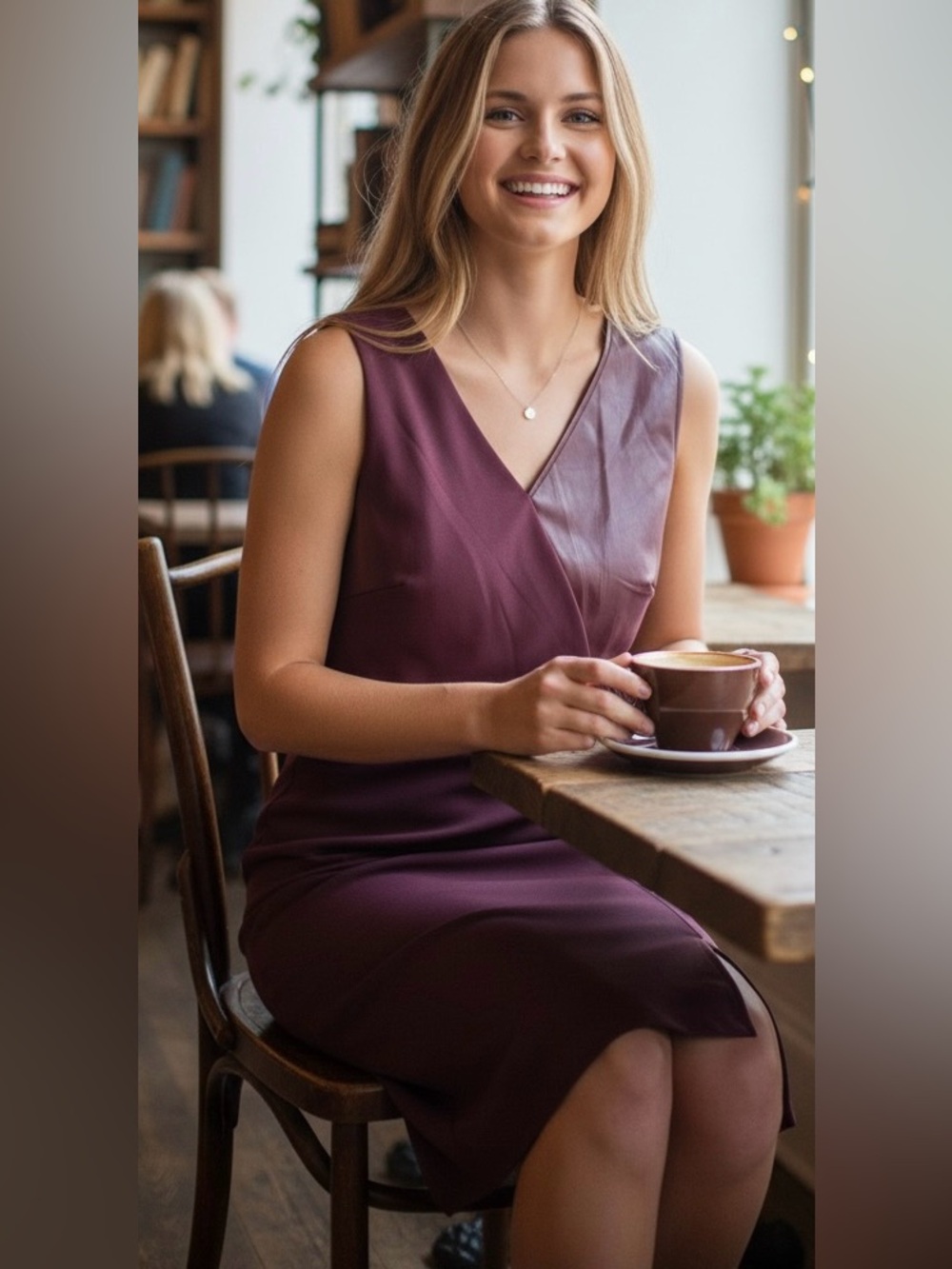 Nina Leonard Asymmetrical Sleeveless Dress in Deep Purple